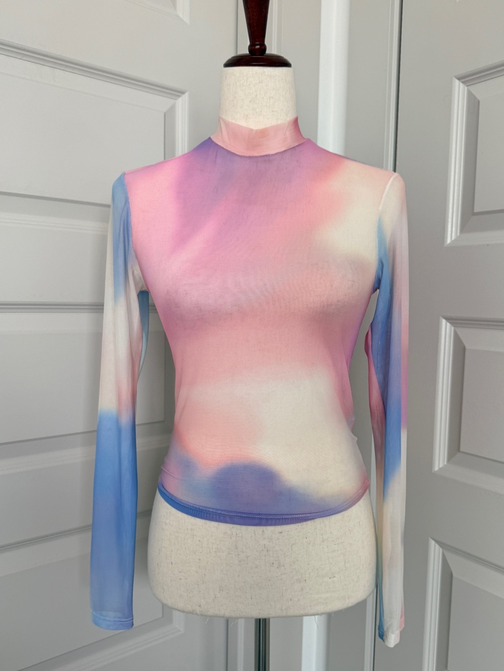 Sheer Tie-Dye Long Sleeve Mock Neck Top Festival Wear